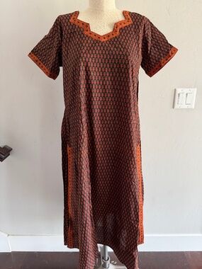Vintage India Women's Cotton Kurta set (top, pants, scarf) | Size Large